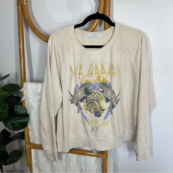 Free People Daydreamers Def Leopard Cream Crewneck Sweatsh sz M - Picture 3 of 7